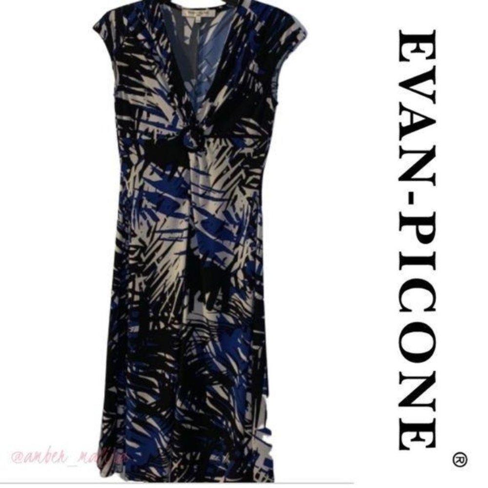 Evan Picone Black White Blue Ring Front Dress - Picture 1 of 8